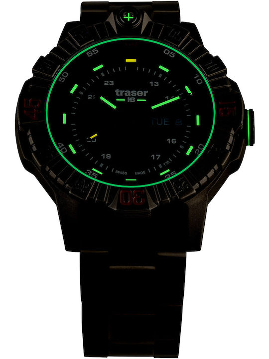 Traser Herrenuhr 46mm Batterie mit Silber Metallarmband