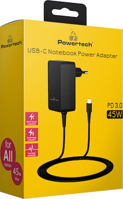 Powertech USB-C Universal Laptop Charger 45W with Detachable Power Cable and with plug set