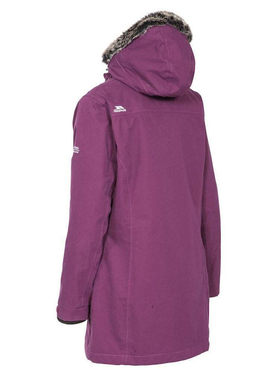 Trespass Women's Short Parka Jacket Waterproof and Windproof for Winter with Detachable Hood Purple