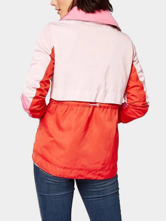 Tom Tailor Women's Short Sports Jacket Windproof for Spring or Autumn with Hood Pink