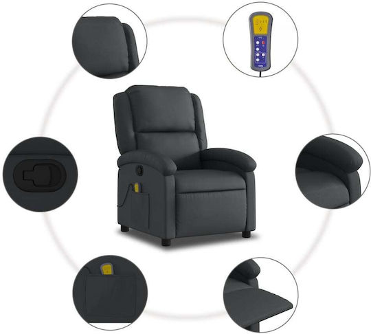 Πολυθρόνα Relax Massage με Υποπόδιο από Γνήσιο Δέρμα Μαύρη 71x86.5x99.5cm