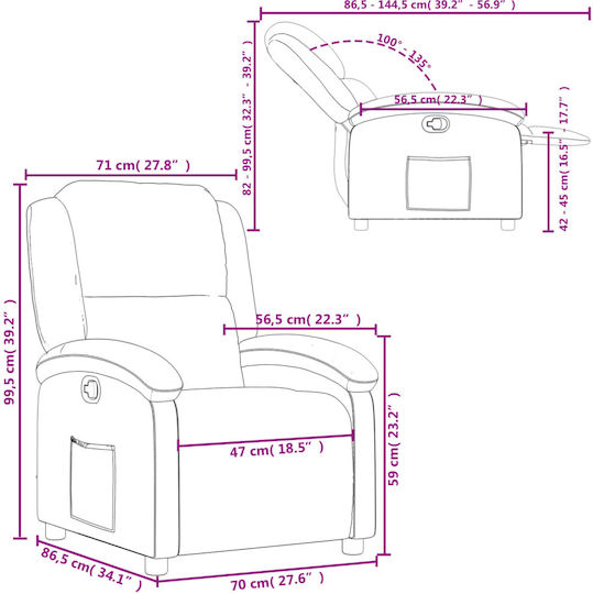 Relaxsessel mit Fußhocker aus echtem Leder Grey 71x86.5x99.5cm