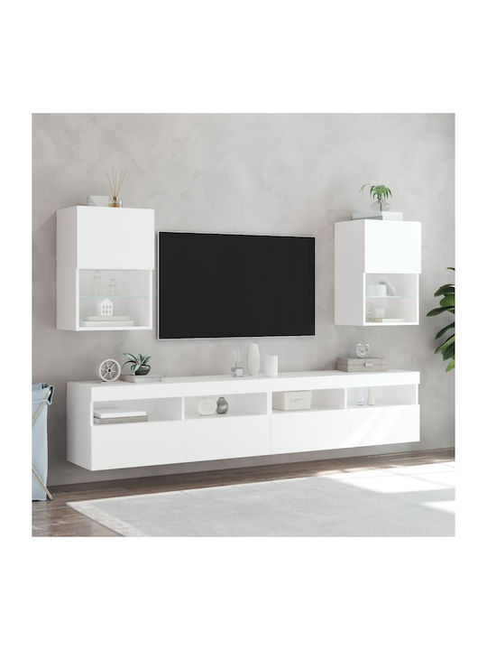 Wall Living Room Display Cabinet made of Particleboard with Glass & Lighting White 40.5x30x60cm