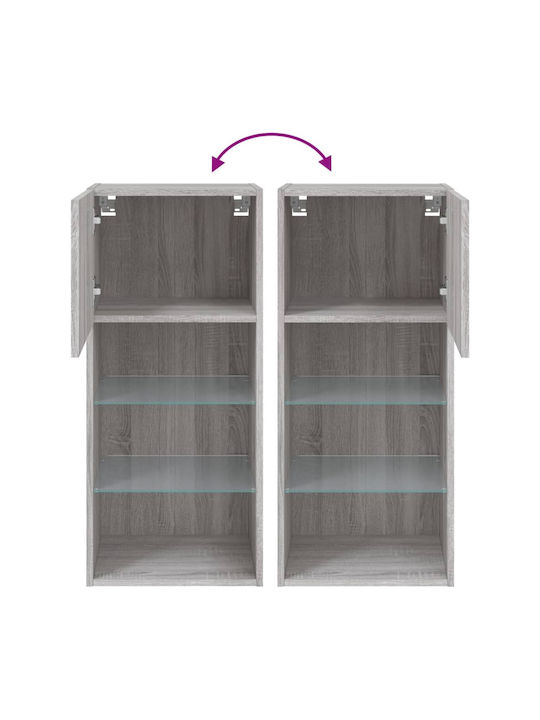 Wand Wohnzimmer Vitrine aus Spanplatte mit Glas & Beleuchtung Grey 40.5x30x90cm