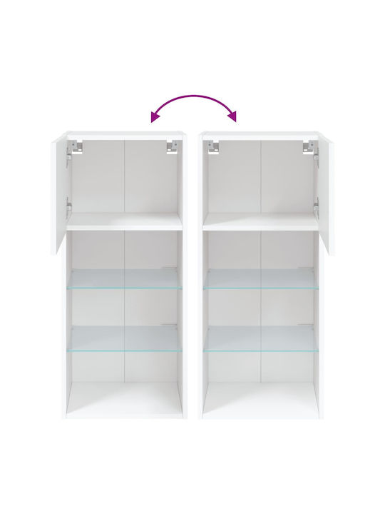 Wall Living Room Display Cabinet made of Particleboard with Glass & Lighting White 40.5x30x90cm