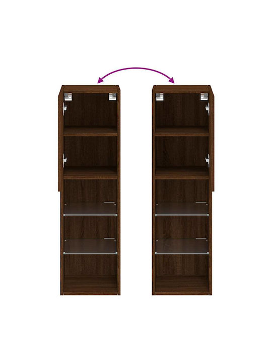 Wall Living Room Display Cabinet made of Particleboard with Glass & Lighting Coffee 30.5x30x102cm
