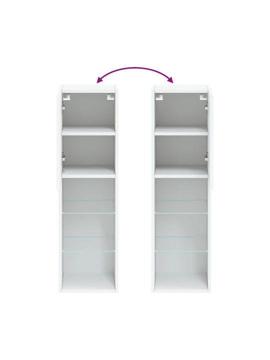 Wall Living Room Display Cabinet made of Particleboard with Glass & Lighting White 30.5x30x102cm