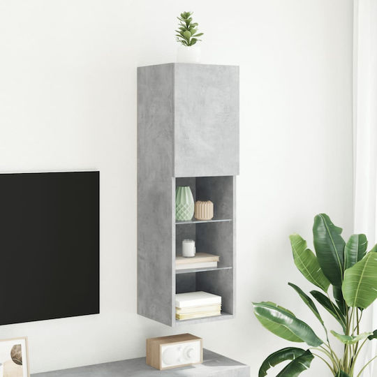 Wall Living Room Display Cabinet made of Particleboard with Glass & Lighting Grey 30.5x30x102cm
