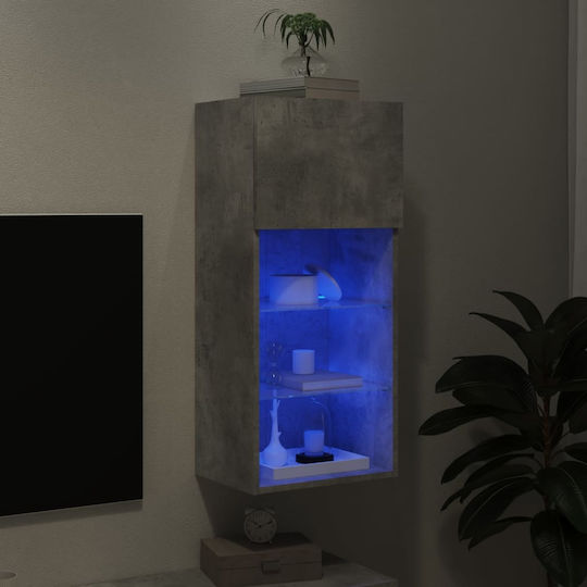 Wall Living Room Display Cabinet made of Particleboard with Glass & Lighting Grey 40.5x30x90cm