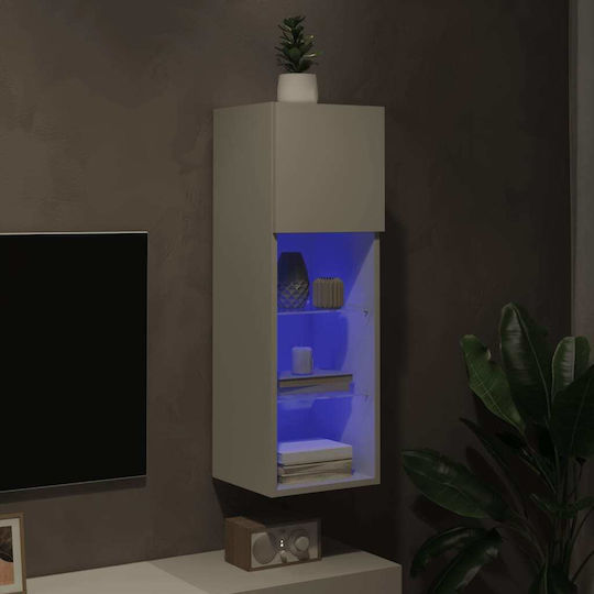 Vitrină Suspendată pentru Sufragerie din Placă Aglomerată, Albă, cu Geam și Iluminare LED 30.5x30x90cm