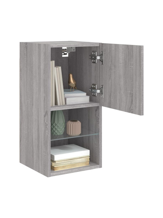 Wand Wohnzimmer Vitrine aus Spanplatte mit Glas & Beleuchtung Grey Sonoma 30.5x30x60cm