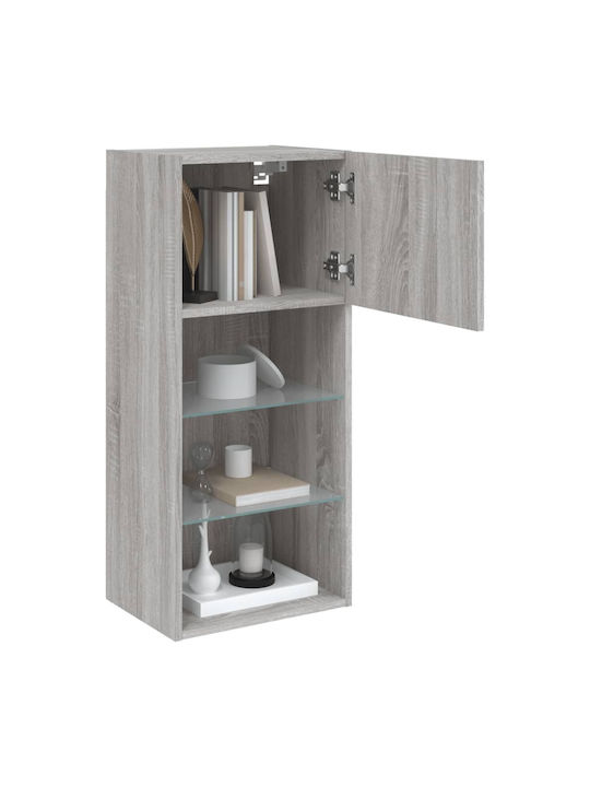 Wand Wohnzimmer Vitrine aus Spanplatte mit Glas & Beleuchtung Grey 40.5x30x90cm