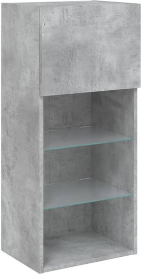 Wall Living Room Display Cabinet made of Particleboard with Glass & Lighting Grey 40.5x30x90cm