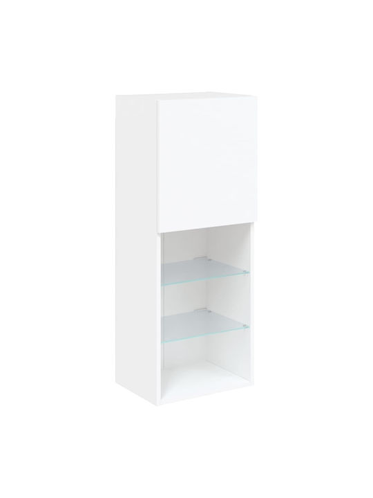 Wall Living Room Display Cabinet made of Particleboard with Glass & Lighting White 40.5x30x102cm