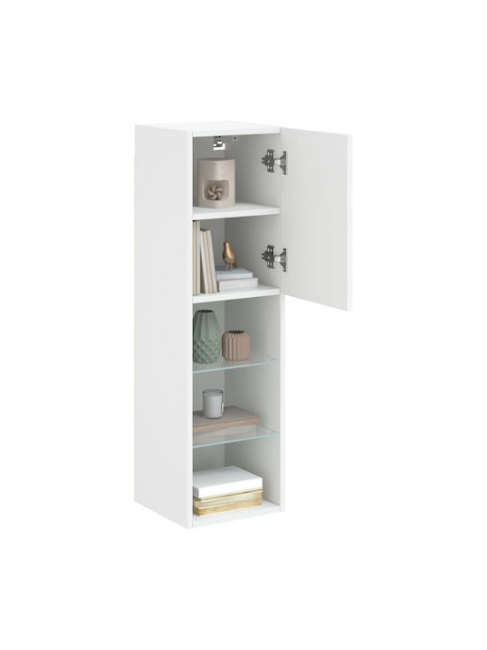 Wall Living Room Display Cabinet made of Particleboard with Glass & Lighting White 30.5x30x102cm