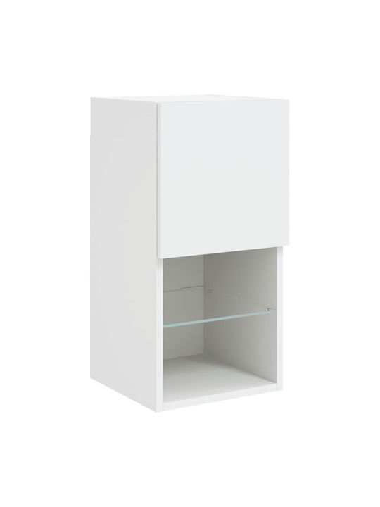 Wall Living Room Display Cabinet made of Particleboard with Glass & Lighting White 30.5x30x60cm