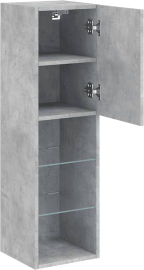 Wall Living Room Display Cabinet made of Particleboard with Glass & Lighting Grey 30.5x30x102cm