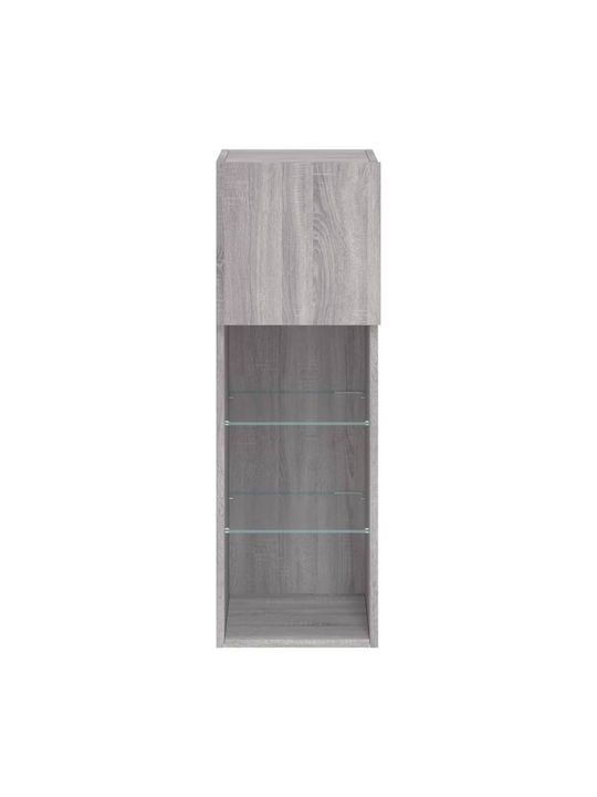Wand Wohnzimmer Vitrine aus Spanplatte mit Glas & Beleuchtung Grey 30.5x30x90cm