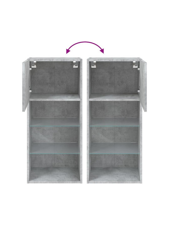 Wand Wohnzimmer Vitrine aus Spanplatte mit Glas & Beleuchtung Grey 40.5x30x90cm