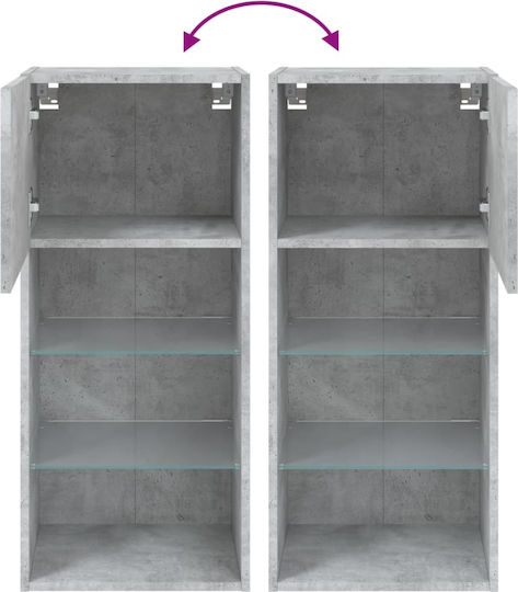 Wall Living Room Display Cabinet made of Particleboard with Glass & Lighting Grey 40.5x30x90cm