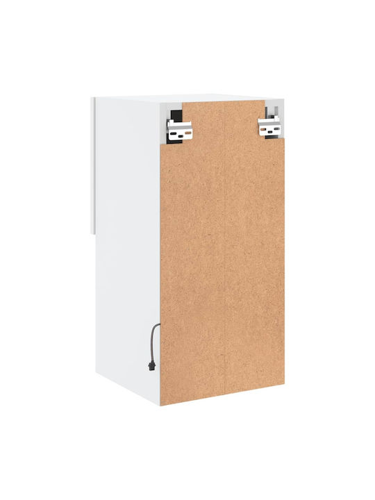Wall Living Room Display Cabinet made of Particleboard with Glass & Lighting White 30.5x30x60cm