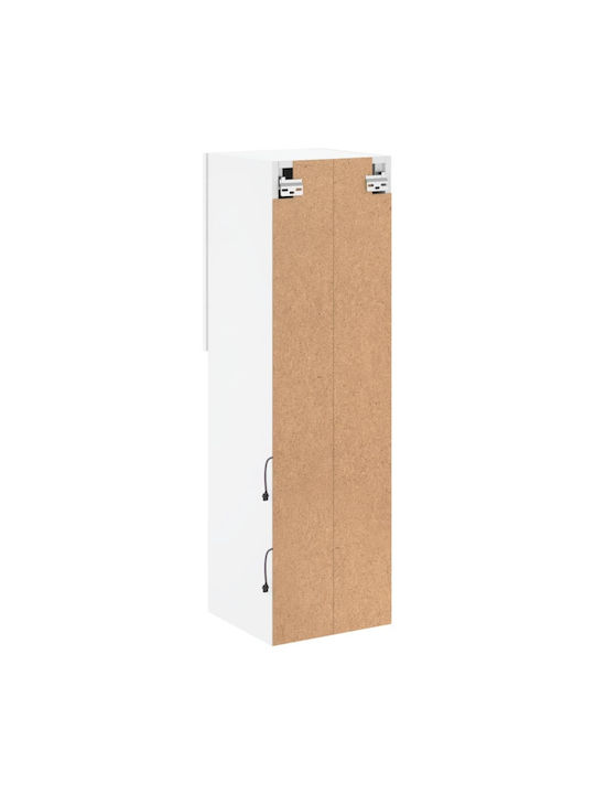 Wall Living Room Display Cabinet made of Particleboard with Glass & Lighting White 30.5x30x102cm