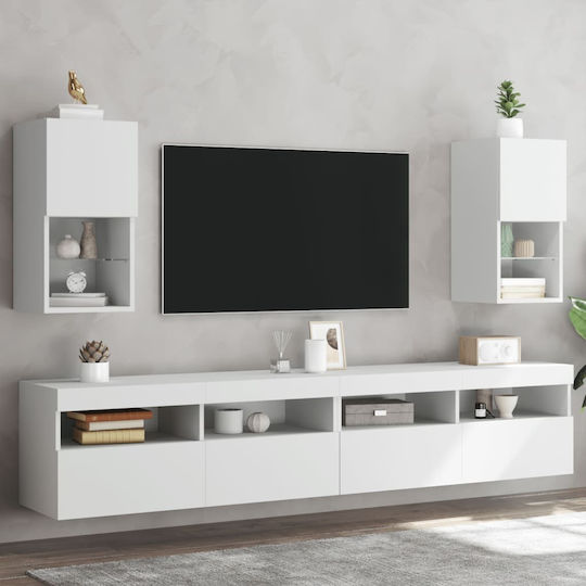 Hängende Wohnzimmer-Vitrine aus Spanplatte Weiß mit Glas & LED-Beleuchtung 30,5x30x60 cm