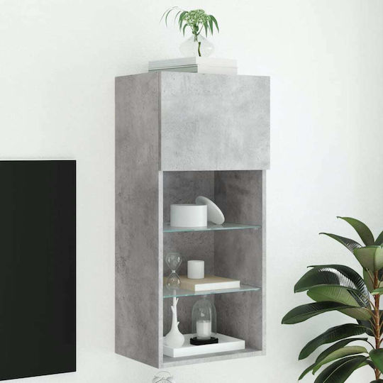 Wall Living Room Display Cabinet made of Particleboard with Glass & Lighting Grey 40.5x30x90cm
