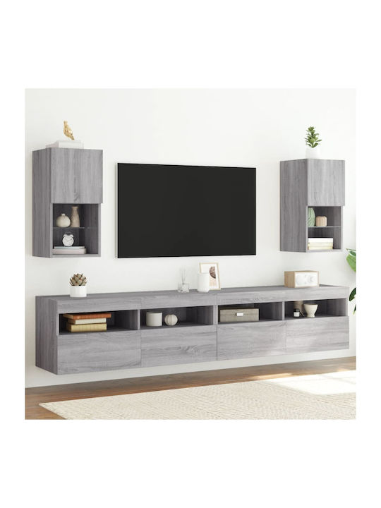 Wand Wohnzimmer Vitrine aus Spanplatte mit Glas & Beleuchtung Grey Sonoma 30.5x30x60cm