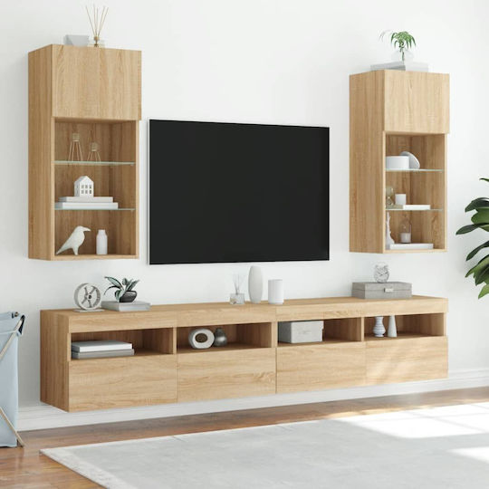 Wall-Mounted Living Room Cabinet Made of Particle Board with Lighting Brown 40.5x30x90cm