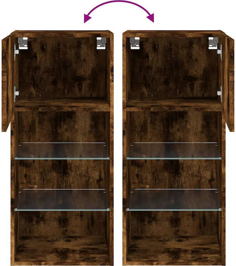 Wall-Mounted Living Room Cabinet made of Particle Board with Lighting Brown 40.5x30x90cm