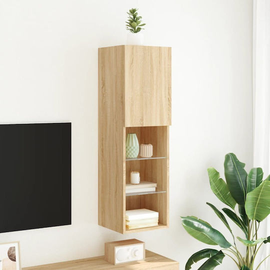 Wall-Mounted Living Room Cabinet made of Particle Board with Lighting Brown 30.5x30x102cm
