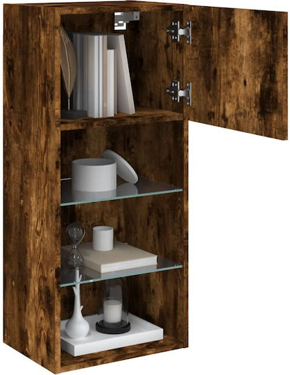 Wall-Mounted Living Room Cabinet made of Particle Board with Lighting Brown 40.5x30x90cm