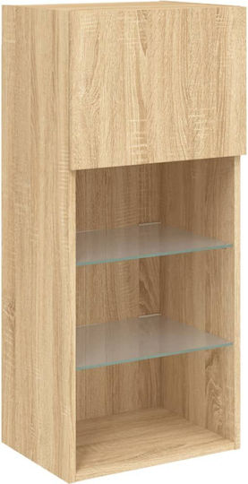 Wall-Mounted Living Room Cabinet Made of Particle Board with Lighting Brown 40.5x30x90cm