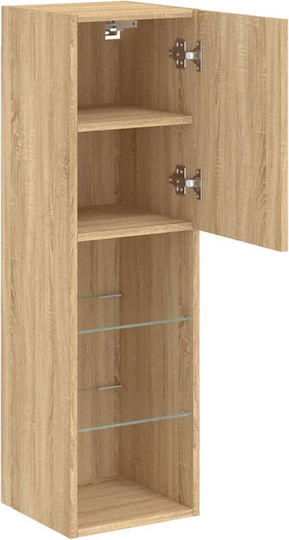 Wall-Mounted Living Room Cabinet made of Particle Board with Lighting Brown 30.5x30x102cm