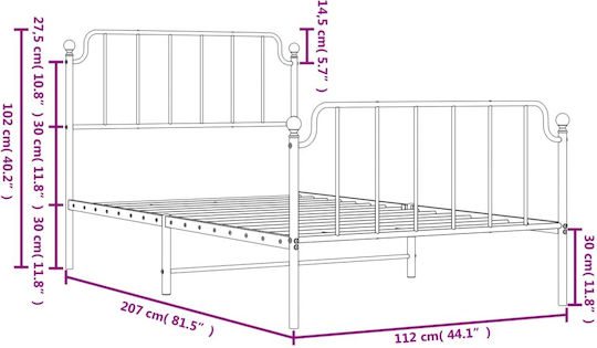 Halbgröße Metallbett Weiß mit Lattenrost für Matratze 107x203cm