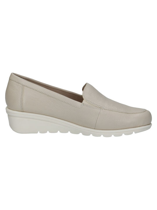 Caprice Leather Women's Moccasins in Beige Color