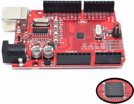 UNO Compatible ATMEGA328P, Red PCB with Bootloader + USB Type B Cable Board for Arduino