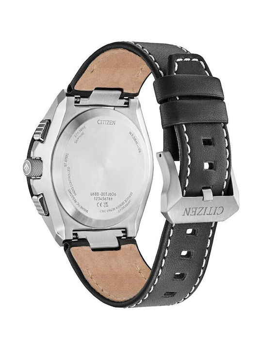 Promaster Skyhawk A-T Дигитален Мъжки Часовник 46 мм Хронограф Eco-Drive с Черна Кожена Каишка
