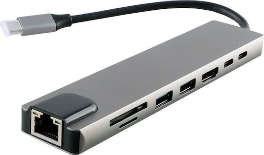 NSP N14 USB-C Докинг станция с HDMI 4K PD Етърнет Сив