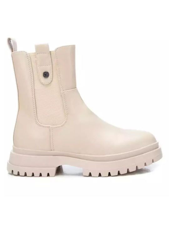 Xti Kids PU Leather Boots with Zipper Beige