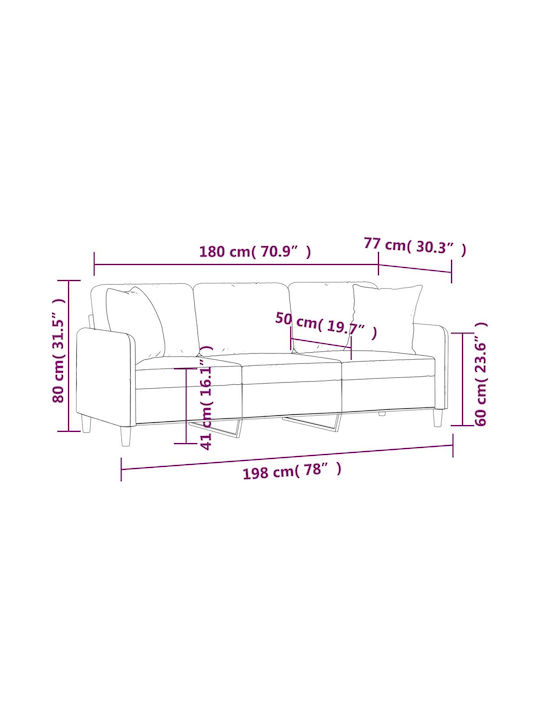 Canapea Cu Trei Locuri Gri Deschis Cu Perne Decorative 198x77x80cm