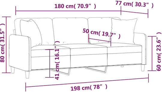 Canapea Cu Trei Locuri Neagră Cu Perne Decorative 198x77x80cm