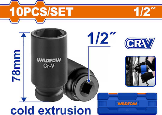 Wadfow Socket Pneumatic Hex Long with Square Drive 1/2"