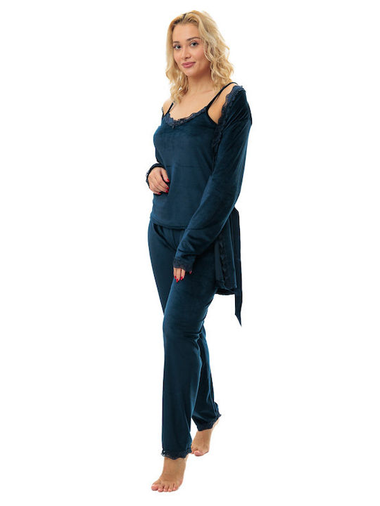 VIolet Winter Damen Robe mit Pyjama Blau
