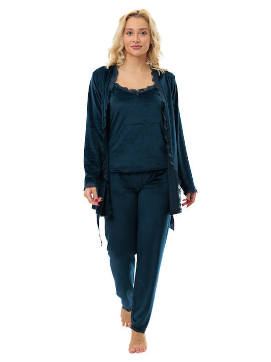 VIolet Winter Damen Robe mit Pyjama Blau