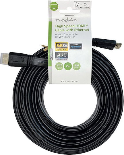 Nedis 233-2594 HDMI 1.4 High Speed 1080p 120Hz Flat Cable HDMI Male - HDMI Male 10m Black
