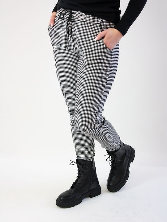 Brak Women's Fabric Trousers Checked White and black.