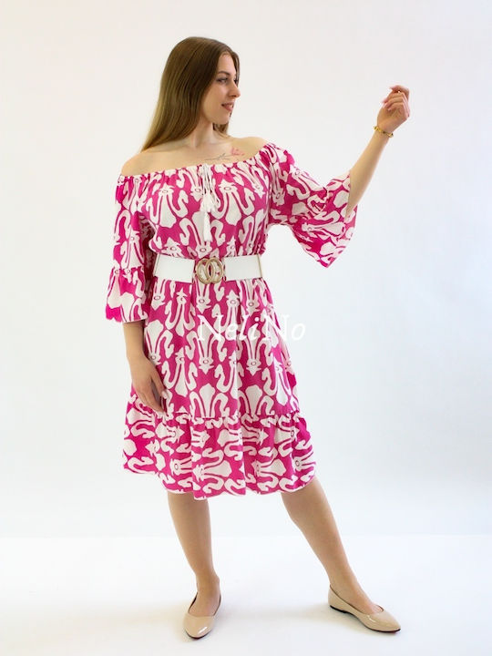 Brak Liza Summer Midi Dress with Ruffle Fuchsia