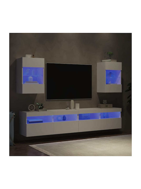Wall Living Room Display Cabinet made of Particleboard with Glass & Lighting White 40x30x60.5cm